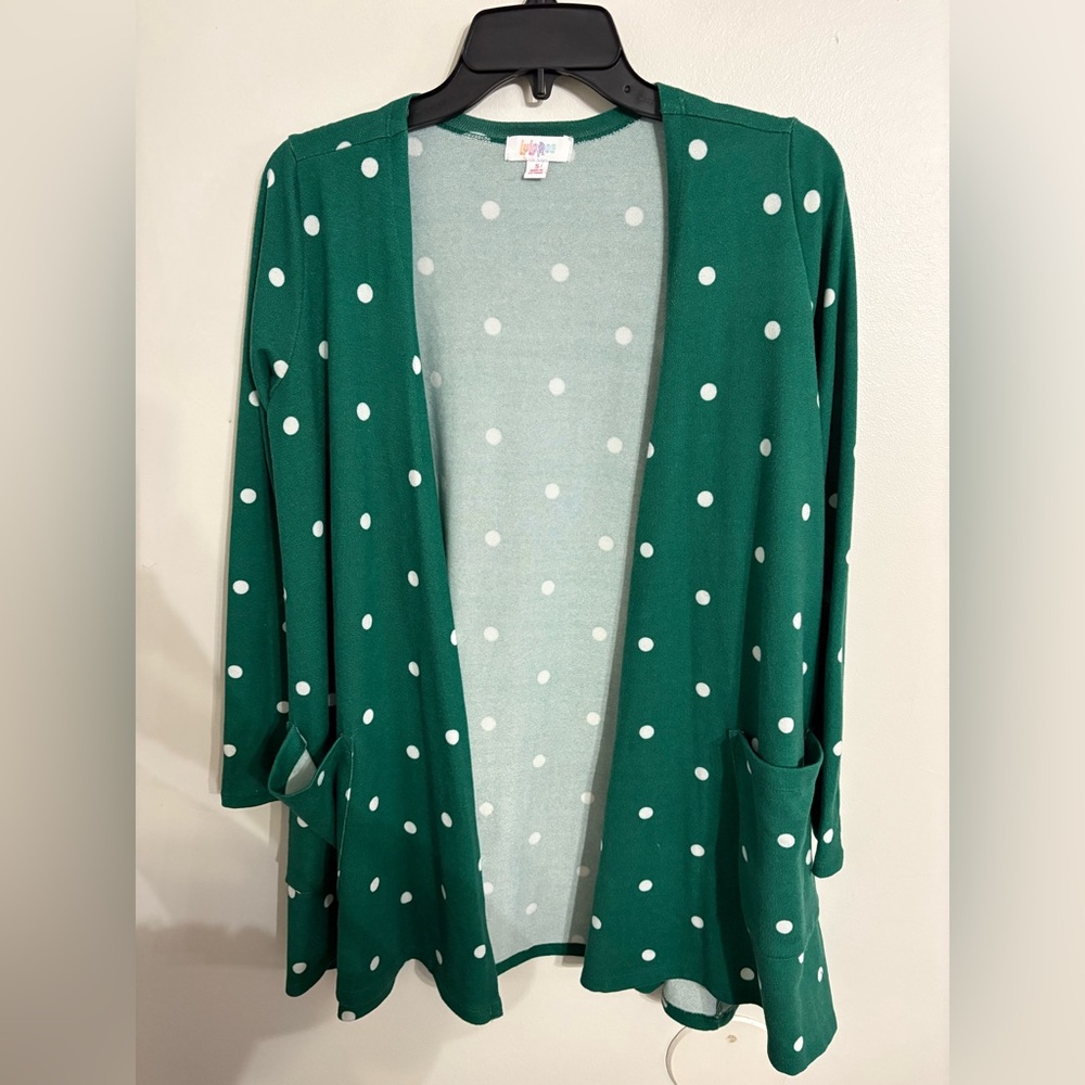 LuLaRoe Green and White Polka Dot Open-Front Cardigan NWOT SIZE SMALL
